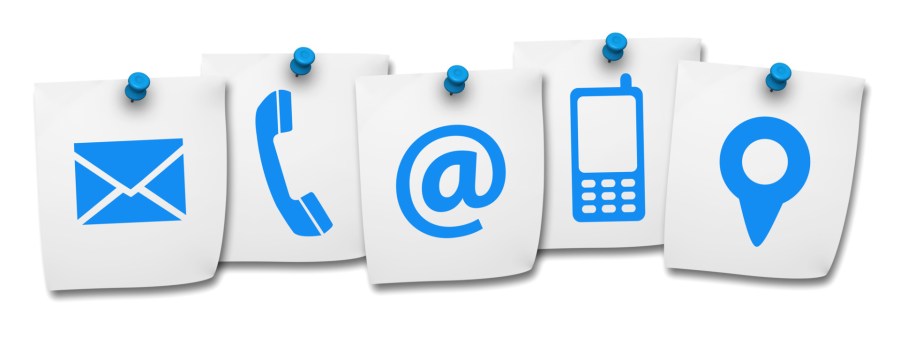 Website and Internet contact us page concept with icon on five paper post it isolated on white background.